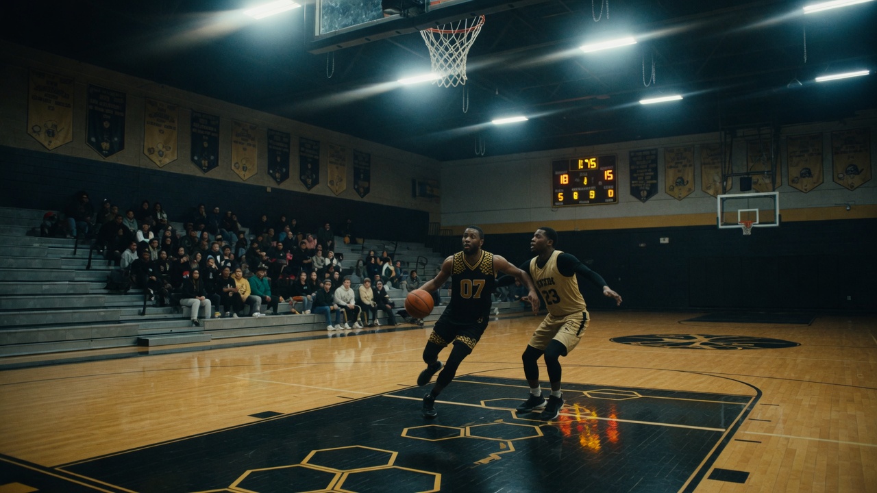 Indoor gym 1v1 basketball tournament under gym lights